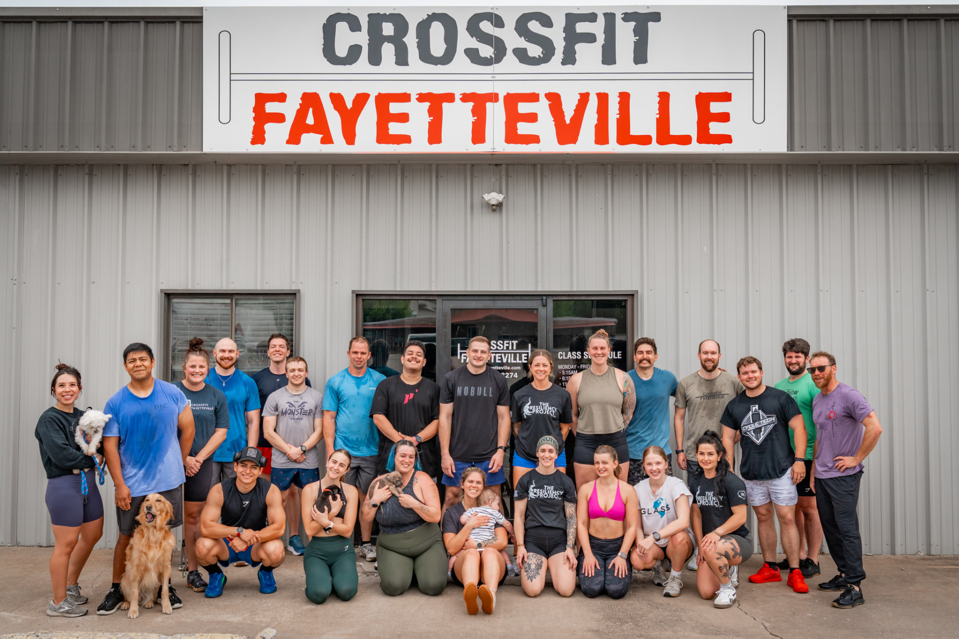 Large group outside CrossFit Fayetteville after a Resiliency Project session